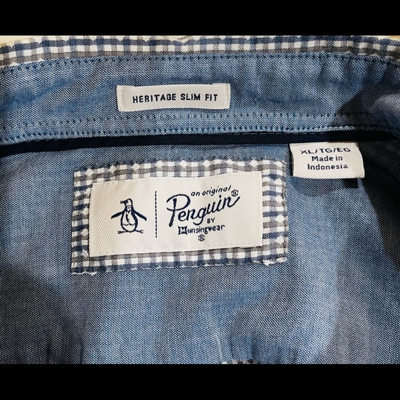 🐧 Original Penguin Men's Long Sleeve Gingham Button Down Shirt 👔 - Picture 4 of 4